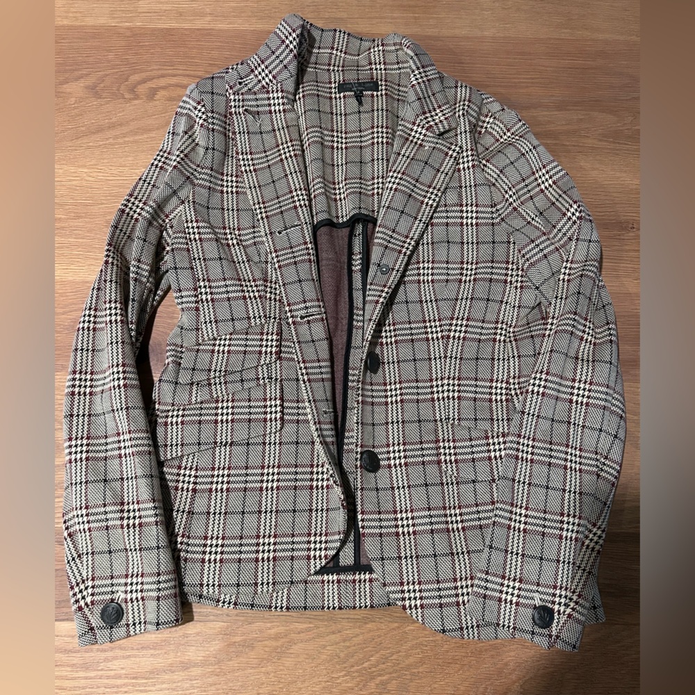 Rag & Bone Burgundy and Cream Checkered Blazer